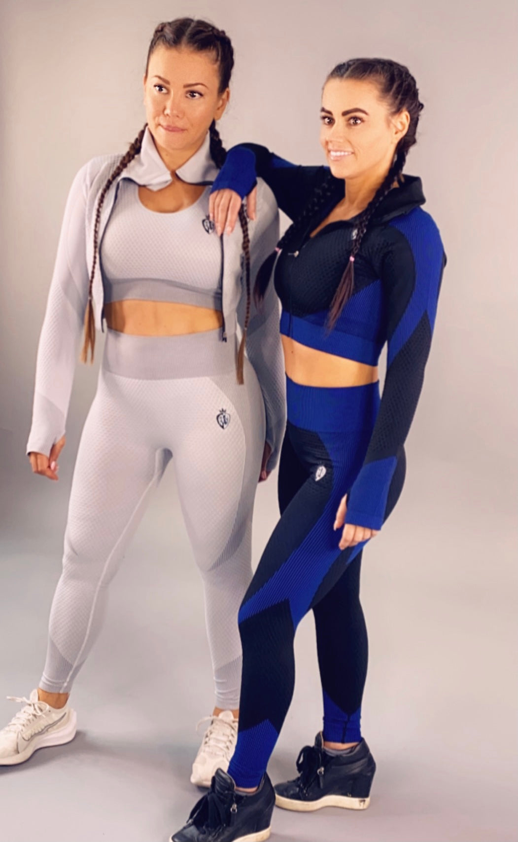 Kingbreed 3 Piece Set “Zipper Crop Top w/Sport Bra & Leggings”-Black/Blue