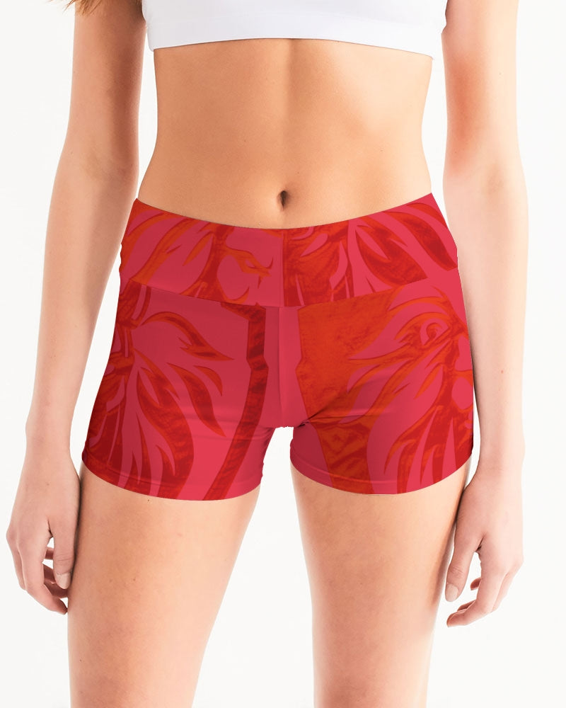 KINGBREED SIMPLICITY RED Women's Mid-Rise Yoga Shorts