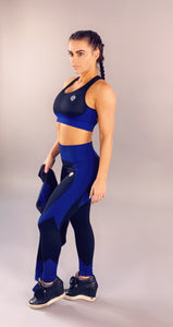 Kingbreed 3 Piece Set “Zipper Crop Top w/Sport Bra & Leggings”-Black/Blue