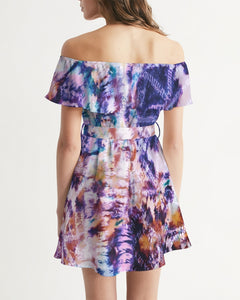 Purple Tie Dye Women's Off-Shoulder Dress
