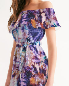 Purple Tie Dye Women's Off-Shoulder Dress