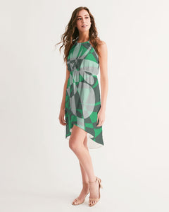 KINGBREED LUX GREEN CLOUDS Women's High-Low Halter Dress