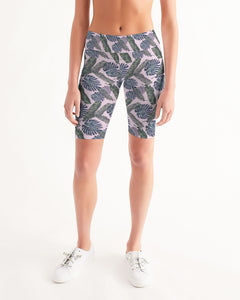 Large Tropical Leaves Soft Pink Women's Mid-Rise Bike Shorts