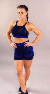 Kingbreed 3 Piece Set “Zipper Crop Top w/Sport Bra & Leggings”-Black/Blue