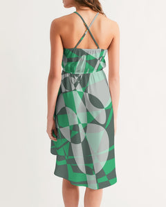 KINGBREED LUX GREEN CLOUDS Women's High-Low Halter Dress