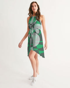 KINGBREED LUX GREEN CLOUDS Women's High-Low Halter Dress