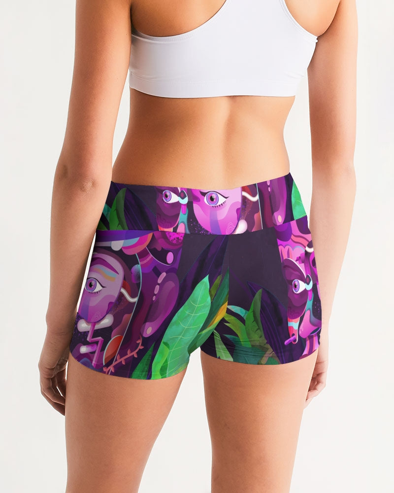 KINGBREED COMICS PURPLE EDITON Women's Mid-Rise Yoga Shorts