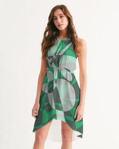 KINGBREED LUX GREEN CLOUDS Women's High-Low Halter Dress