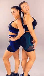 Kingbreed 3 Piece Set “Zipper Crop Top w/Sport Bra & Leggings”-Black/Blue