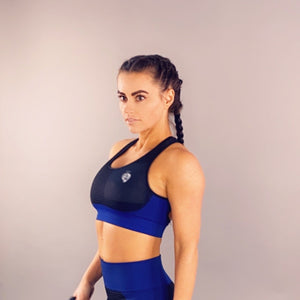 Kingbreed 3 Piece Set “Zipper Crop Top w/Sport Bra & Leggings”-Black/Blue