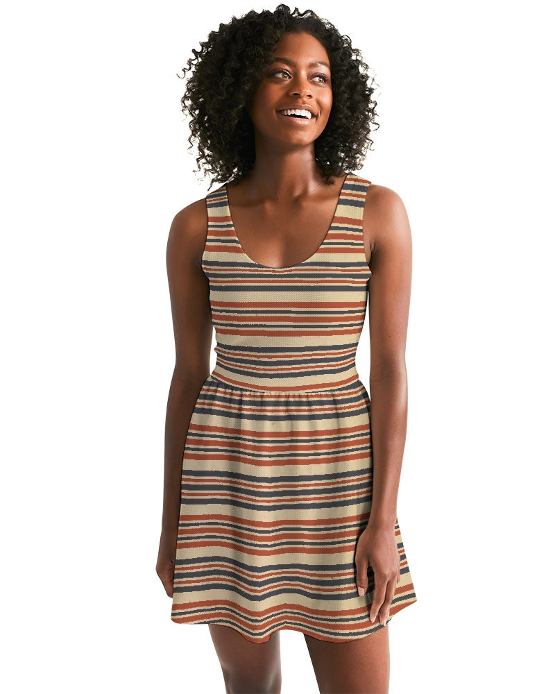 Military Strip Women's Scoop Neck Skater Dress