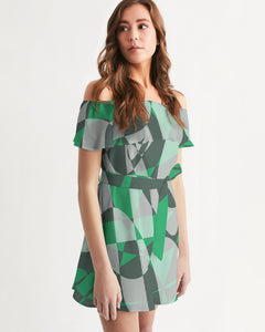 KINGBREED LUX GREEN CLOUDS Women's Off-Shoulder Dress