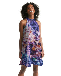 Purple Tie Dye Women's Halter Dress