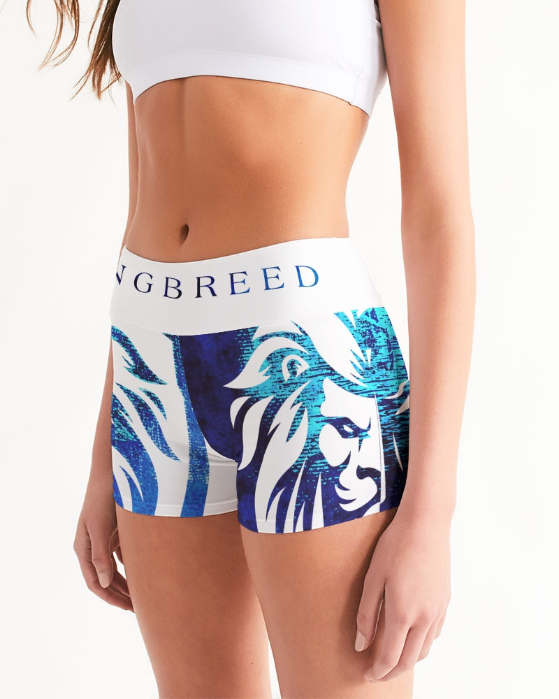 KINGBREED LEOMUS BLUE EDITION Women's Mid-Rise Yoga Shorts