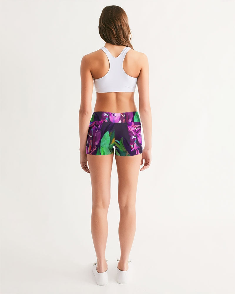 KINGBREED COMICS PURPLE EDITON Women's Mid-Rise Yoga Shorts