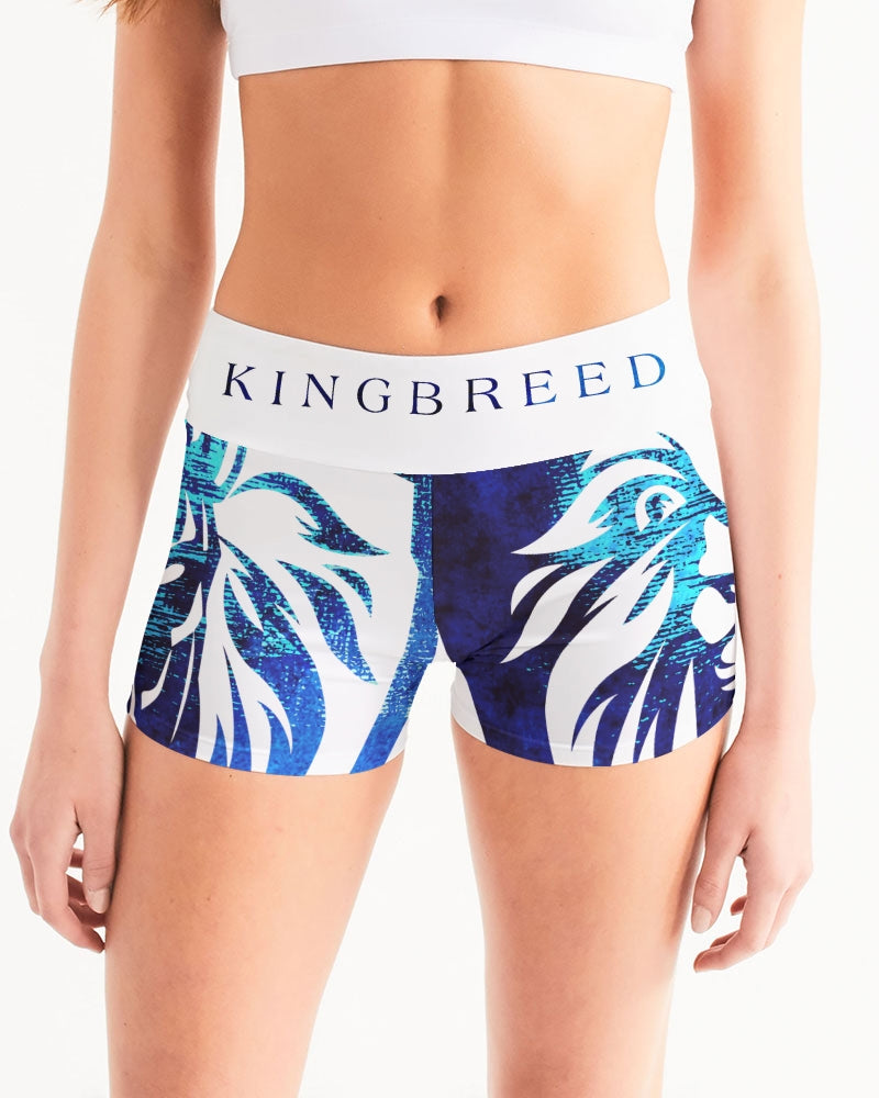 KINGBREED LEOMUS BLUE EDITION Women's Mid-Rise Yoga Shorts